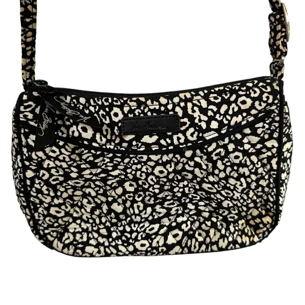 Vera Bradley‎ Camocat Crossbody Purse Quilted Black White Adjustable Cottagecore